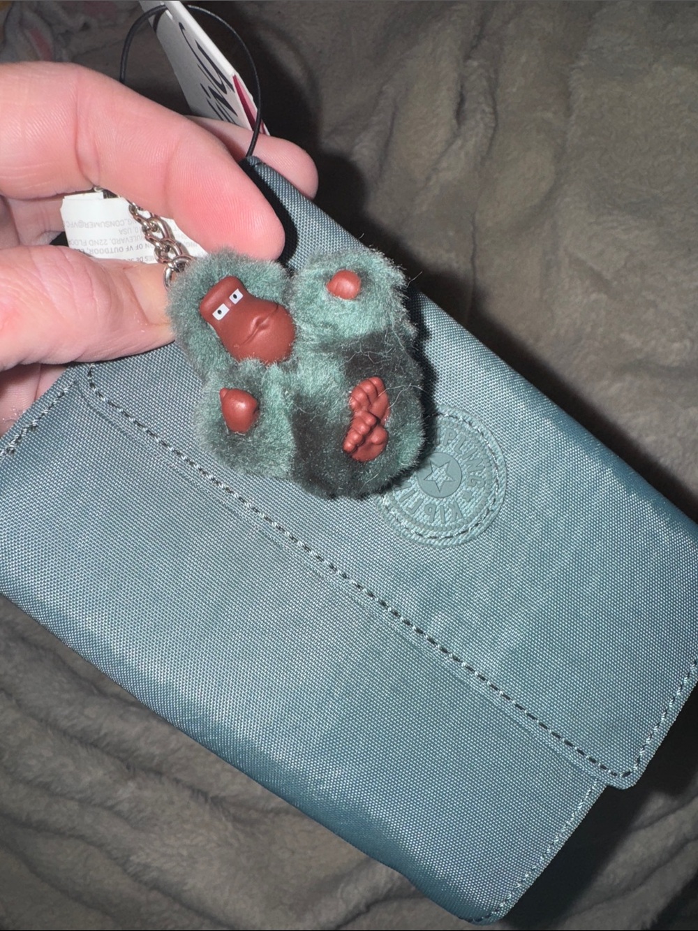 Kipling Dark Teal Fold-Over Wallet with Signature Monkey Charm NWT - Picture 3 of 5